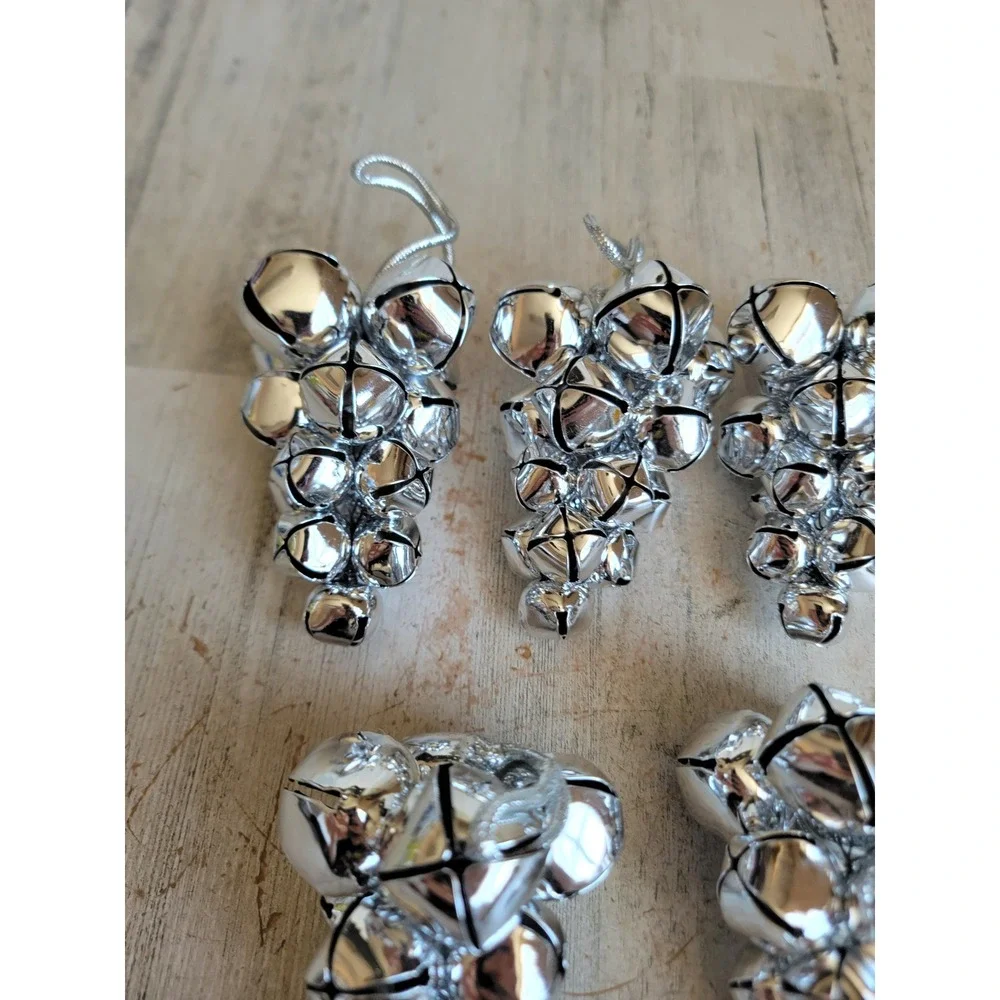 Pottery Barn silver grapevine Bell RARE ornament Xmas jingle unique set